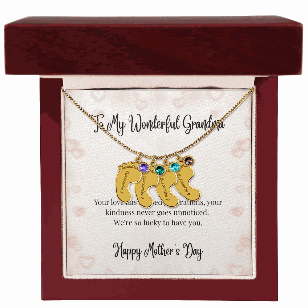 Grandma's Mother's Day Engraved Baby Feet Birthstone Necklace Mother's Day Jewelry Deeply Engraved