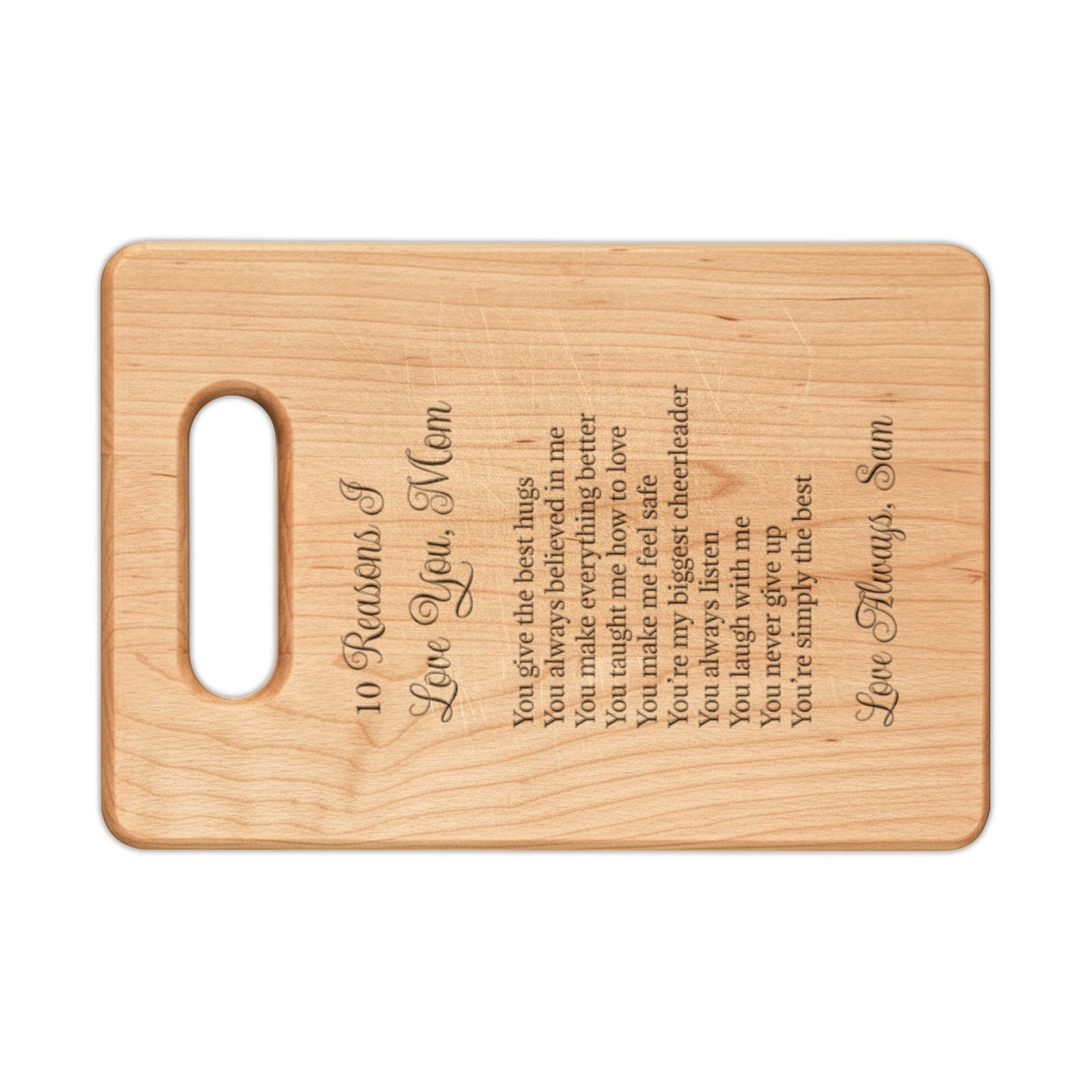 10 Reasons I Love You” — Engraved Wooden Cutting Board  Cutting Boards Deeply Engraved