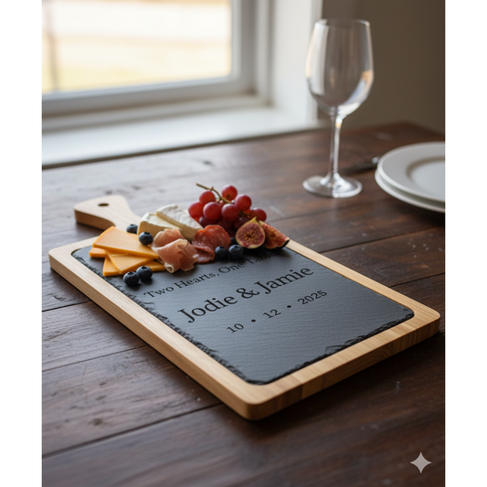 Two Hearts, One Table - Personalized Charcuterie Board