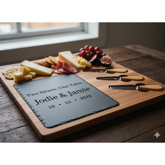 Two Hearts, One Table - Personalized Charcuterie Board