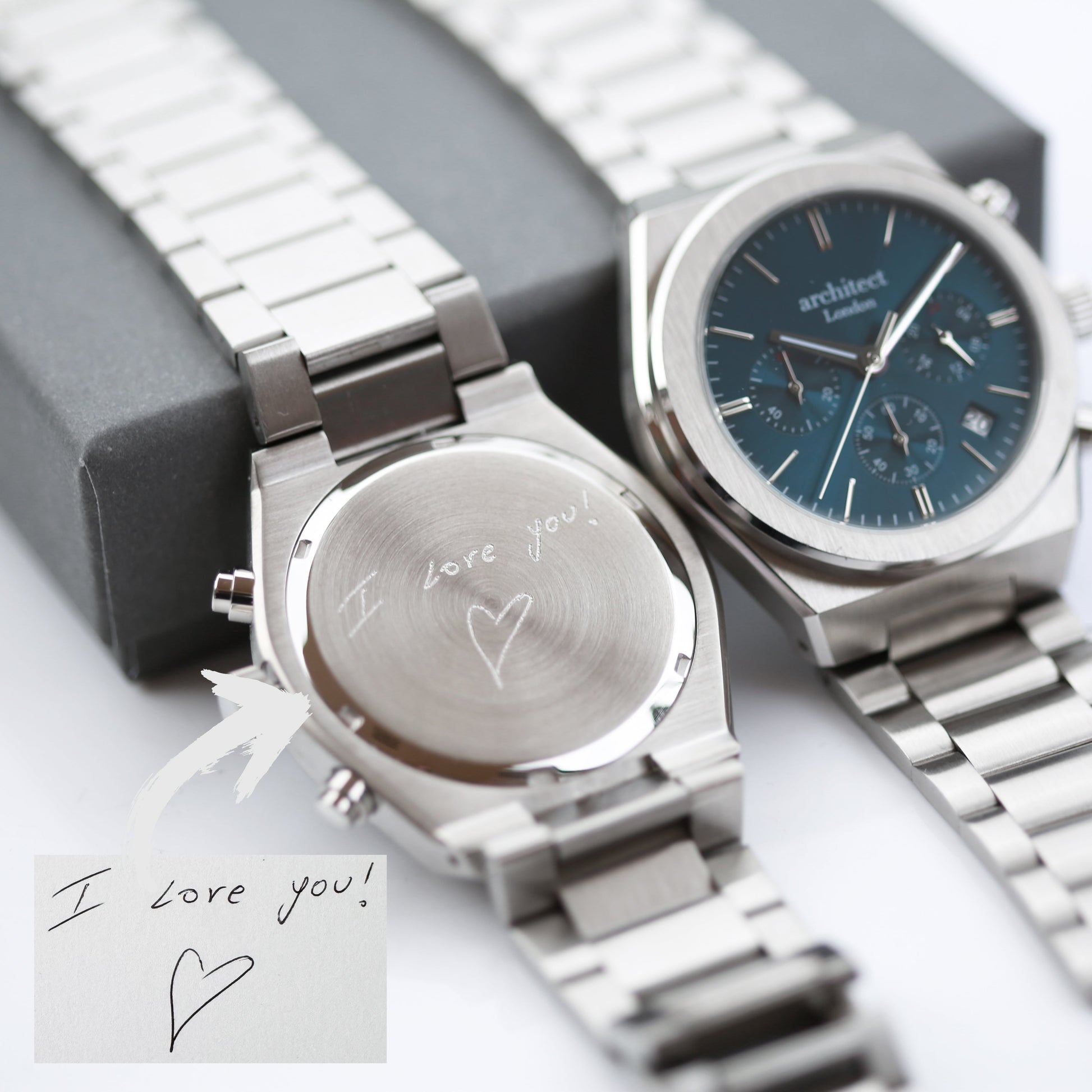 Architect Orbix Blue - Handwriting Engraved Watch for Him - Lovesakes