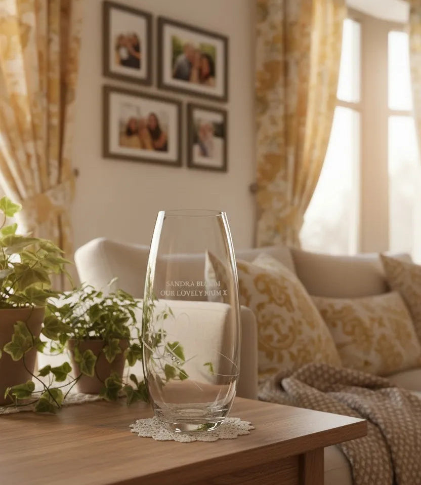 custom glass vase git-on a wooden table