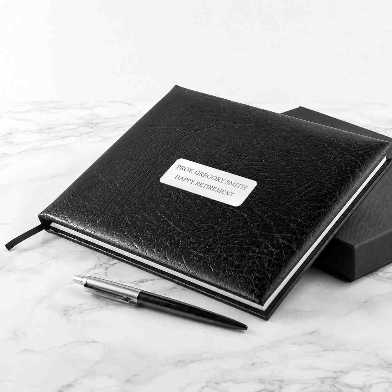 Black-Custom-Leather-Retirement-Memory-Book-_-Corporate-Farewell-Guest-Book