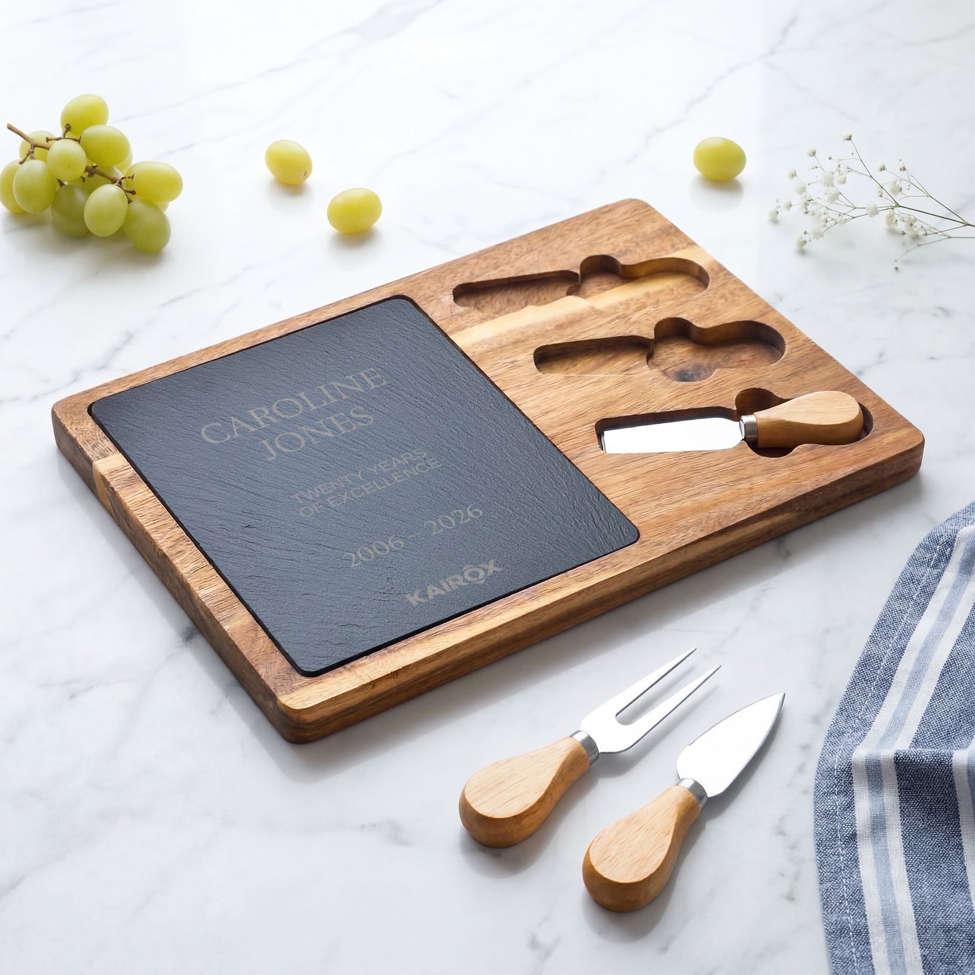 Corporate Retirement Gift | Personalized Acacia & Slate Charcuterie Set