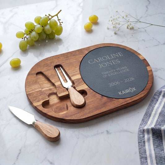 Corporate Recognition Gift | Personalized Acacia & Slate Charcuterie Set