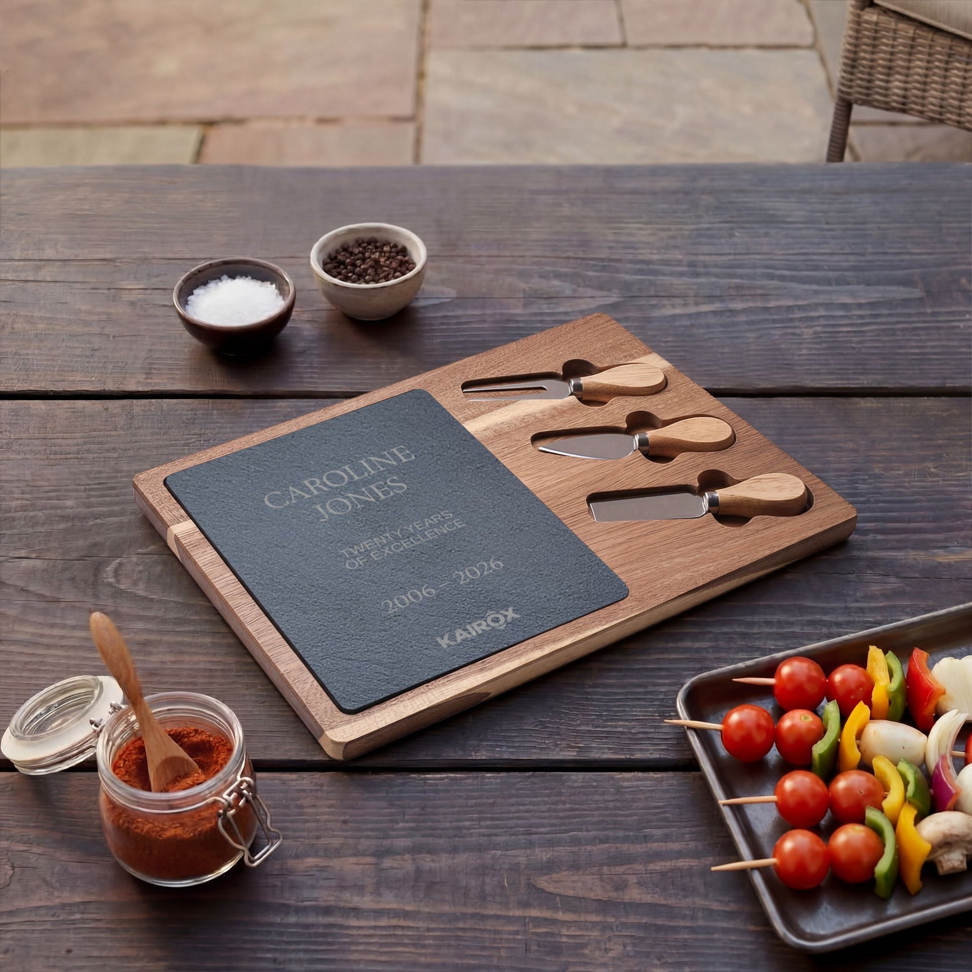 Corporate Recognition Gift | Personalized Acacia & Slate Charcuterie Set