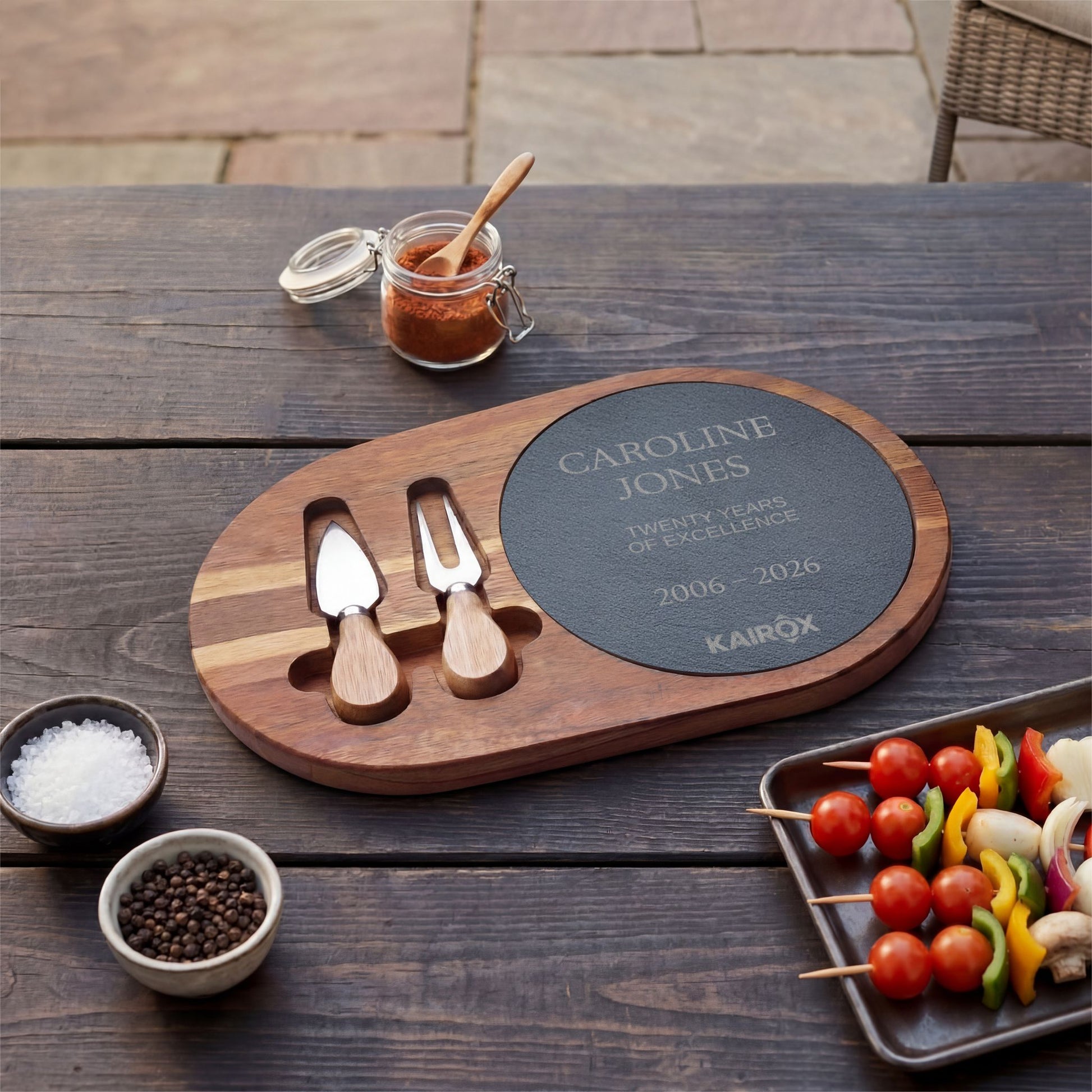 Corporate Recognition Gift | Personalized Acacia & Slate Charcuterie Set-with-logo