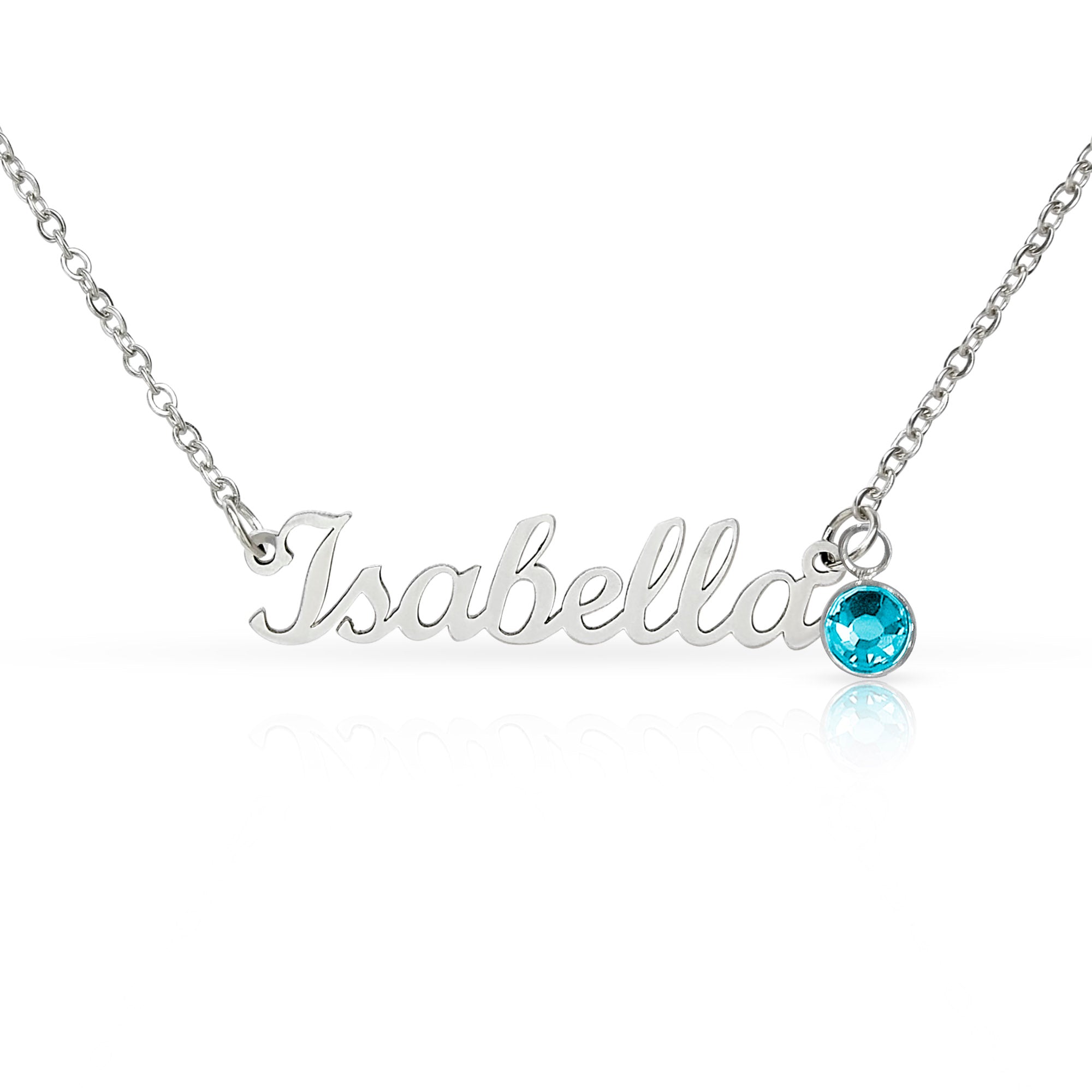 Custom Name Necklace with Birthstone-silver