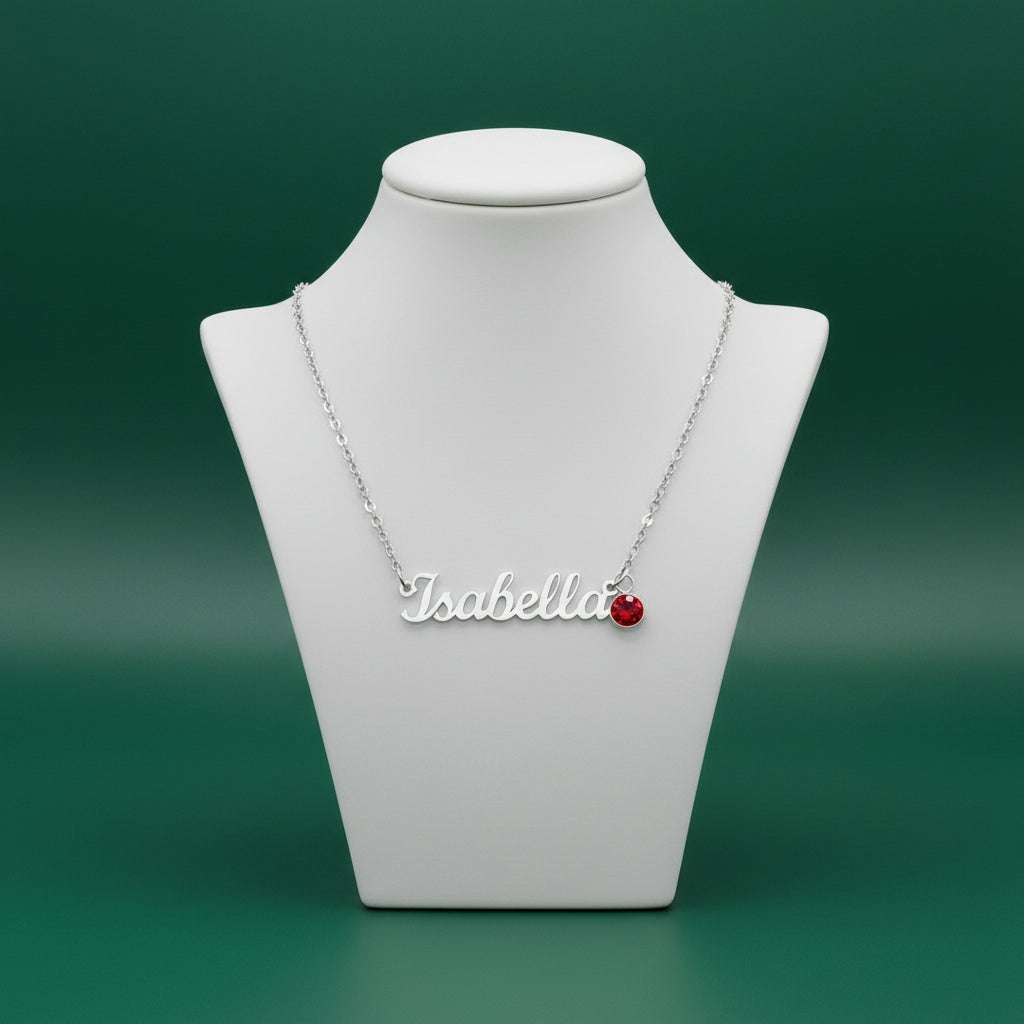 Silver necklace with name and January birth gemstone -Custom Name Necklace with Birthstone