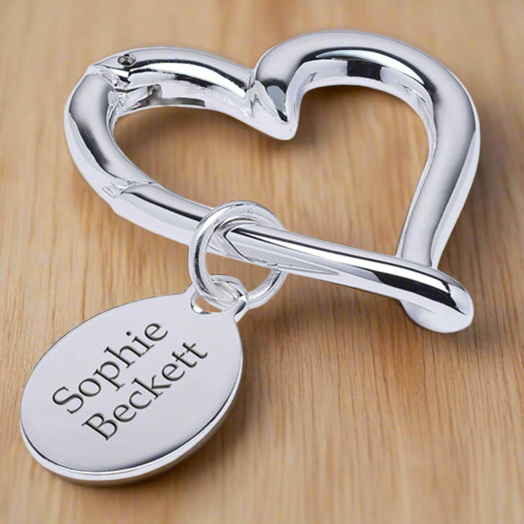 Custom Engraved Silver Heart Carabiner Keychain