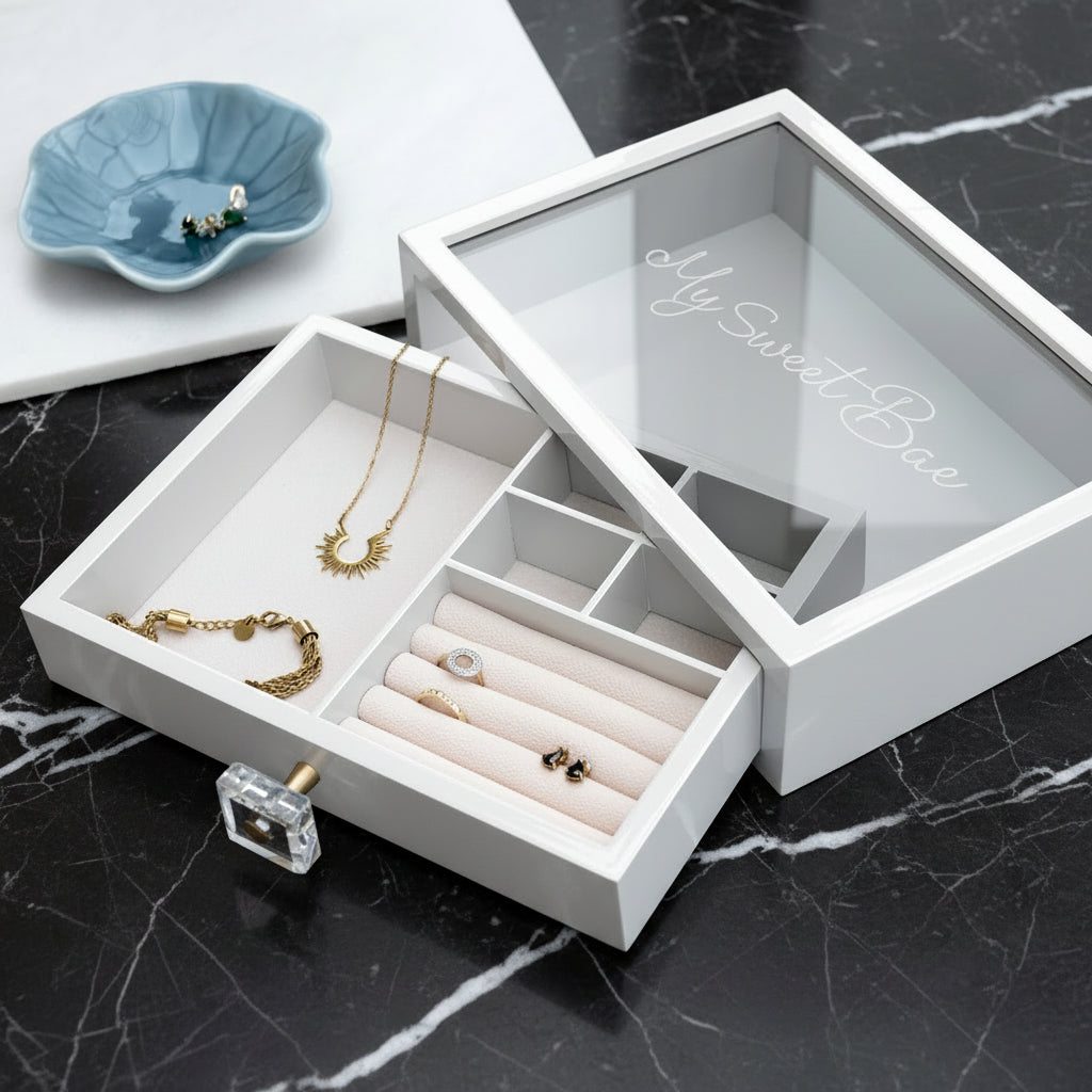 Personalized Glass Jewelry Box with Drawer-custom-name