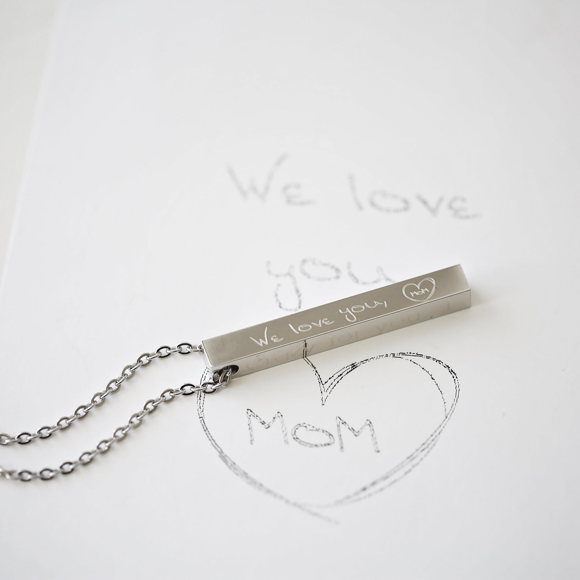 Custom Handwriting Engraved 3D Bar Necklace