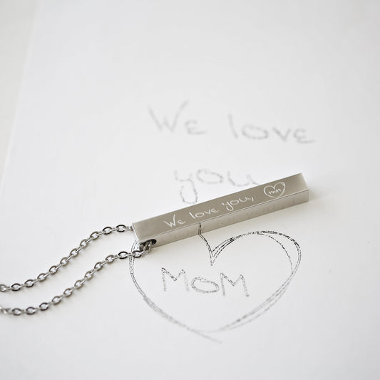 Custom Handwriting Engraved 3D Bar Necklace