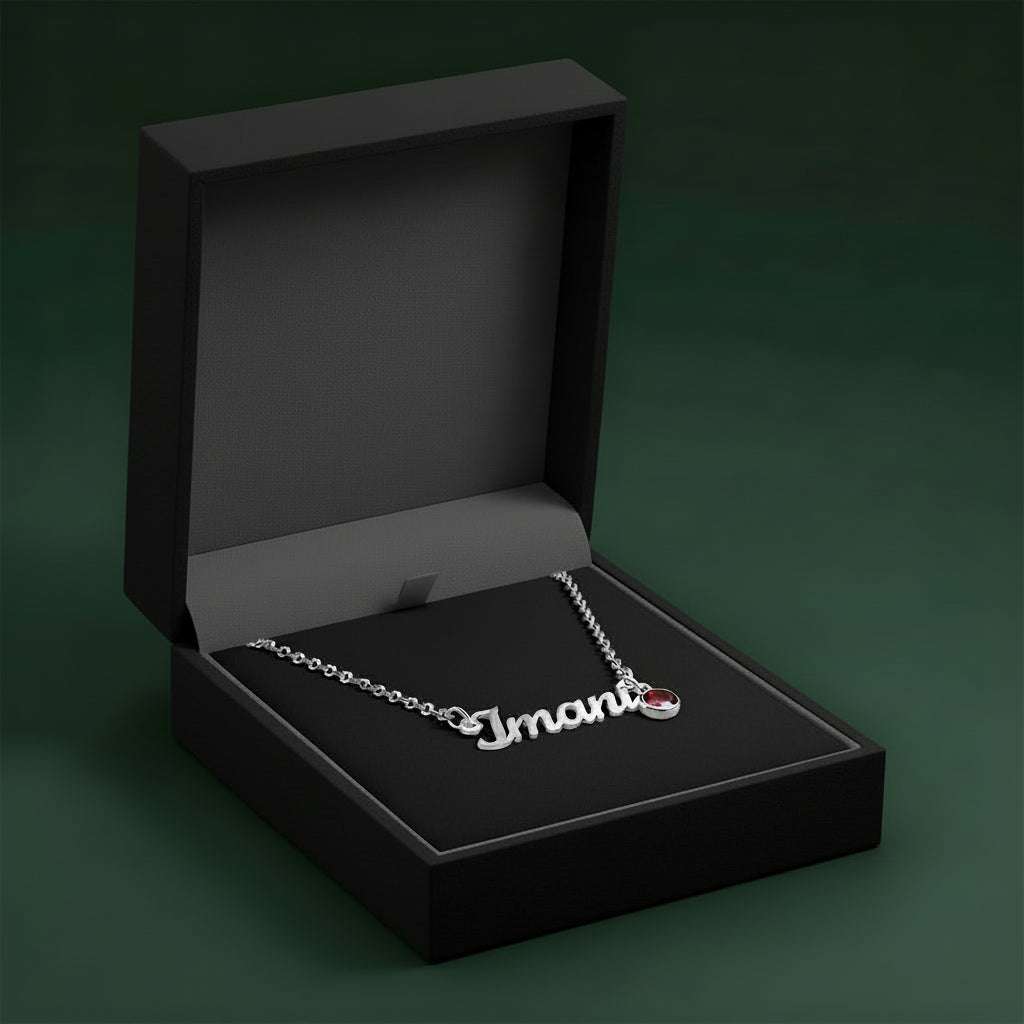 Silver-Custom Name Necklace with Birthstone