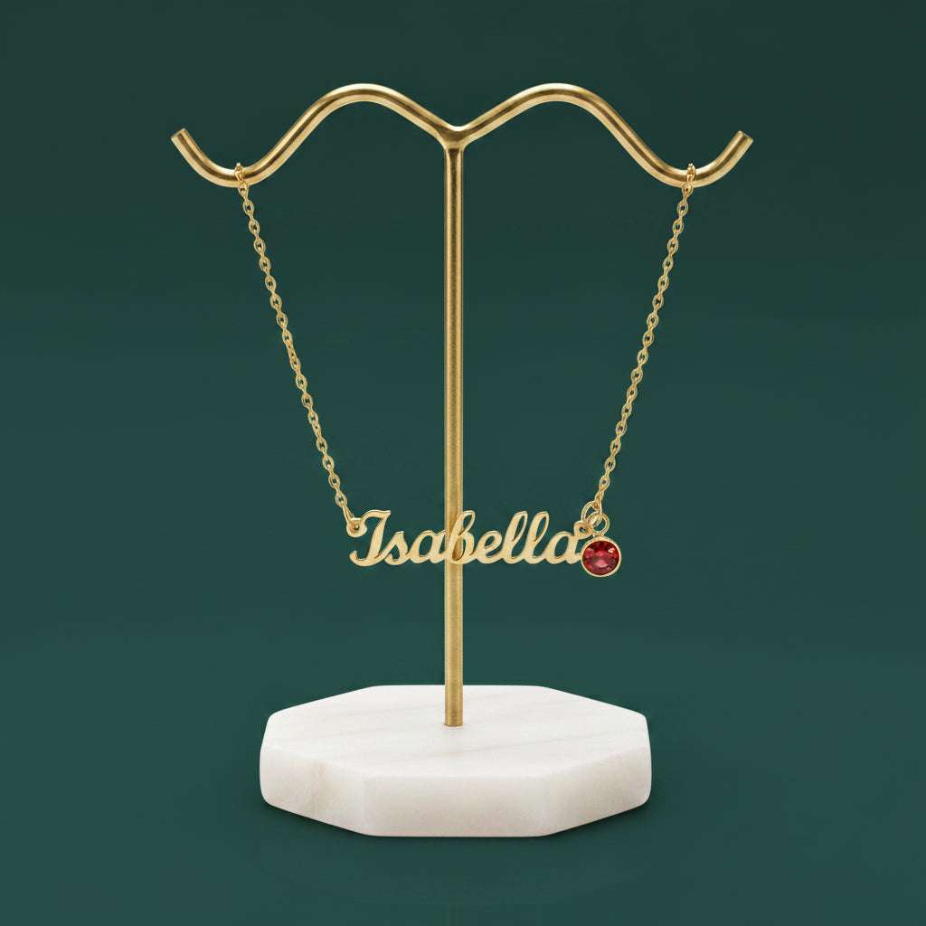 Gold necklace with name pendant -Custom Name Necklace with Birthstone