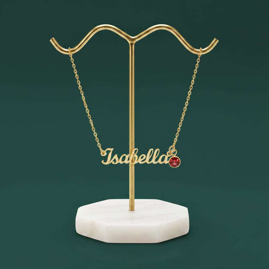 Gold necklace with name pendant -Custom Name Necklace with Birthstone