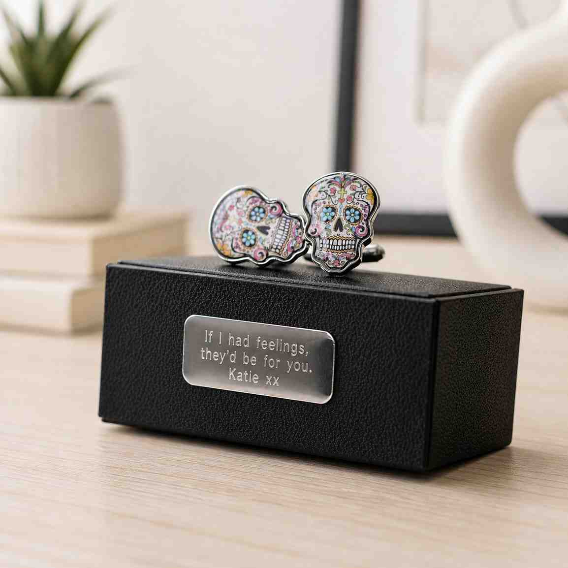 Día de Muertos Sugar Skull Cufflinks + Personalized Gift Box-Gift-for-skull-lovers