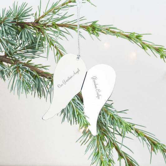 Engraved Angel Wings Memorial Christmas Ornament