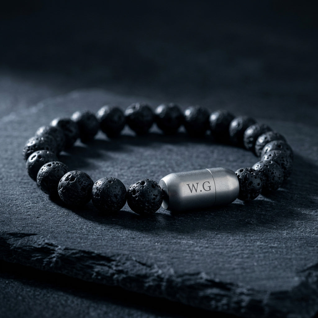 Engraved Lava Stone Bracelet