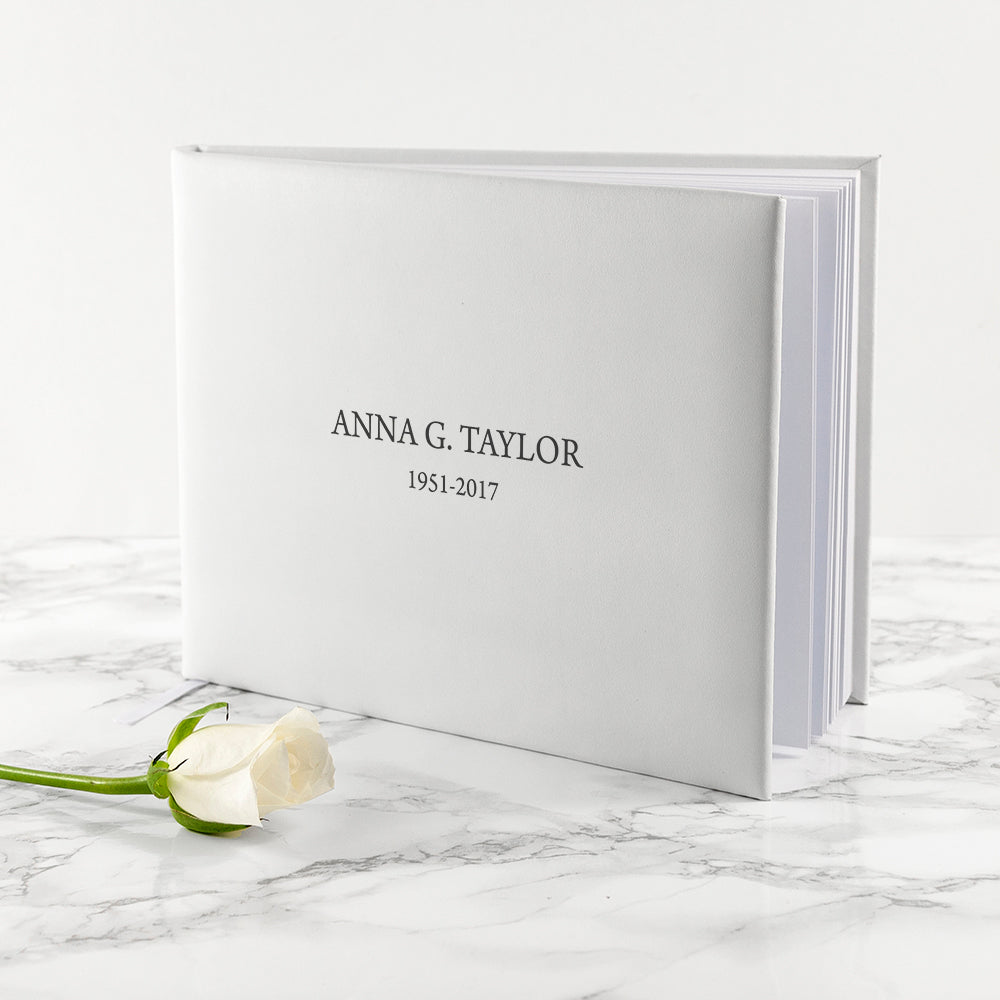 Engraved White Leather Memoriam Book - Lovesakes