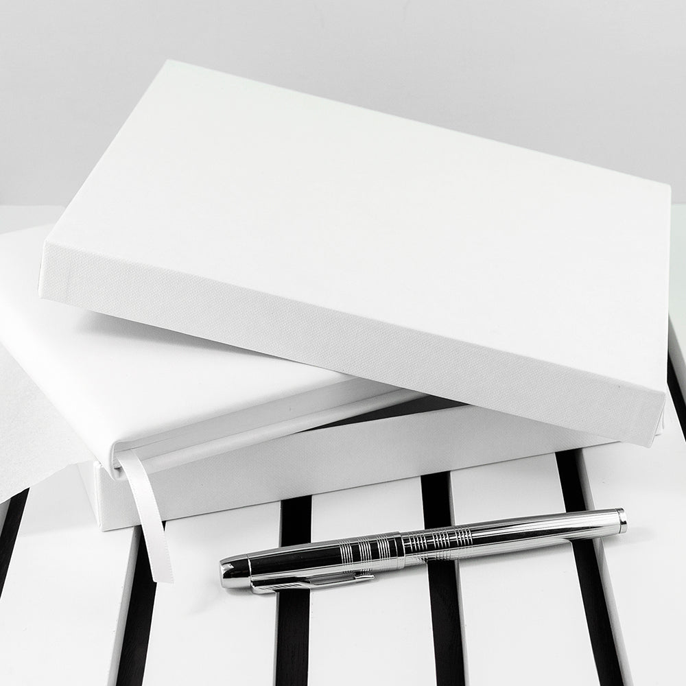 Engraved White Leather Memoriam Book - Lovesakes