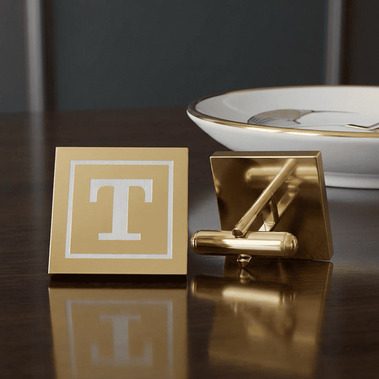 gold-Framed Monogram Square Cufflinks