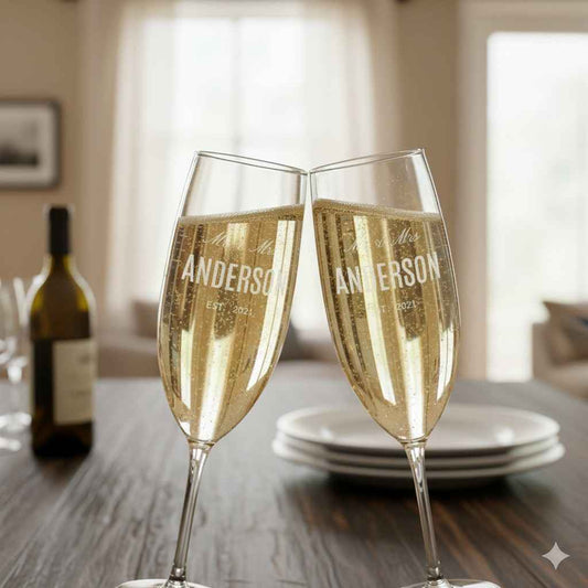Engraved Mr & Mrs Champagne Flute