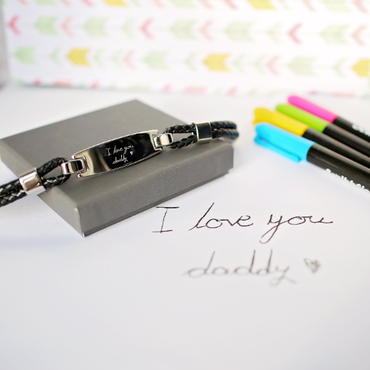 Handwriting Engraved Men's Woven Leather Bracelet - Lovesakes