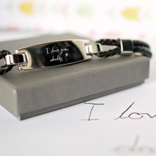 Handwriting Engraved Men's Woven Leather Bracelet - Lovesakes