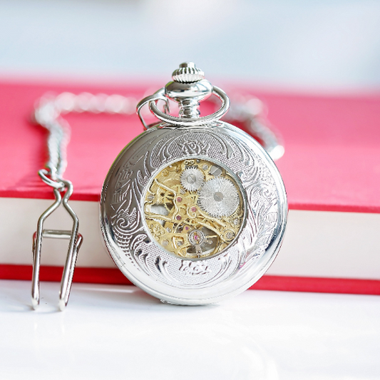 Handwriting Engraved Roman Skeleton Pocket Watch - Lovesakes