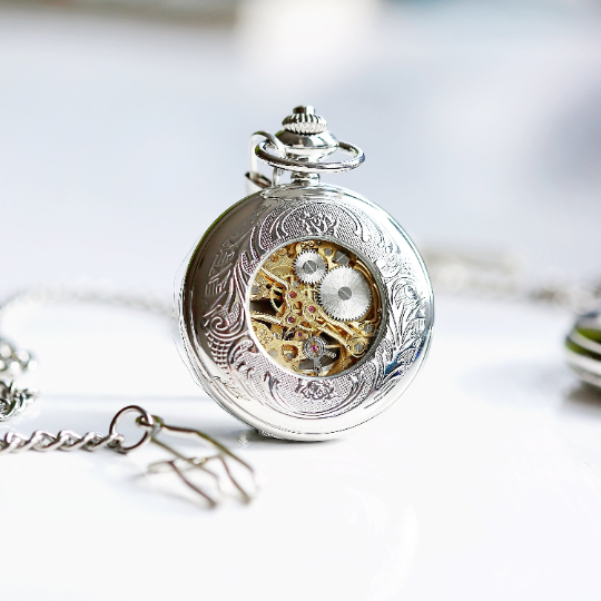 Handwriting Engraved Roman Skeleton Pocket Watch - Lovesakes