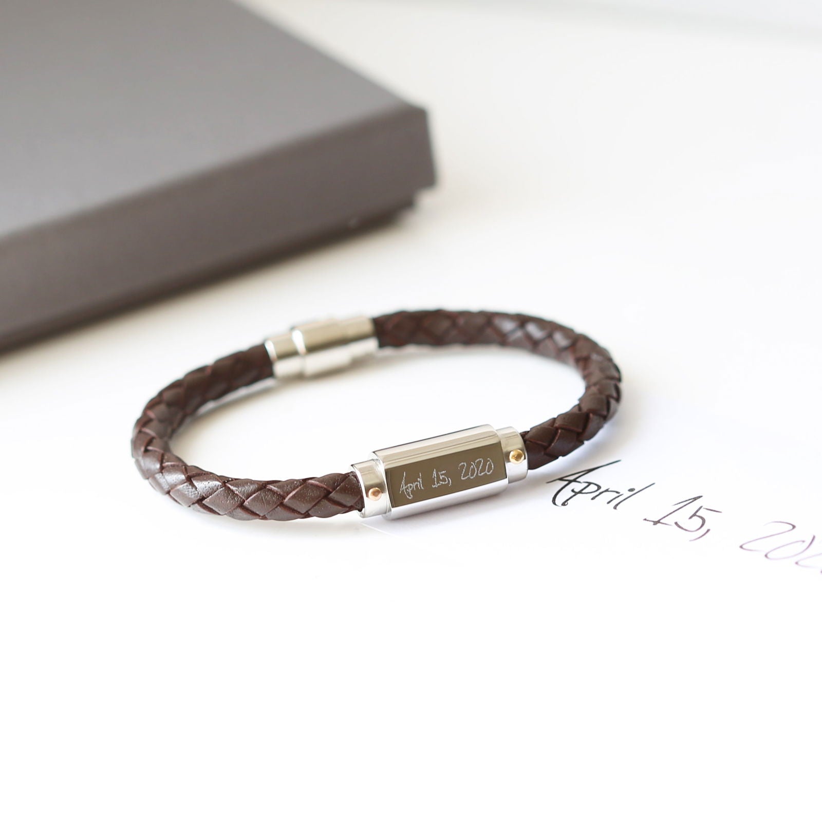 Handwriting Engraved Twisted Leather Bracelet - Lovesakes