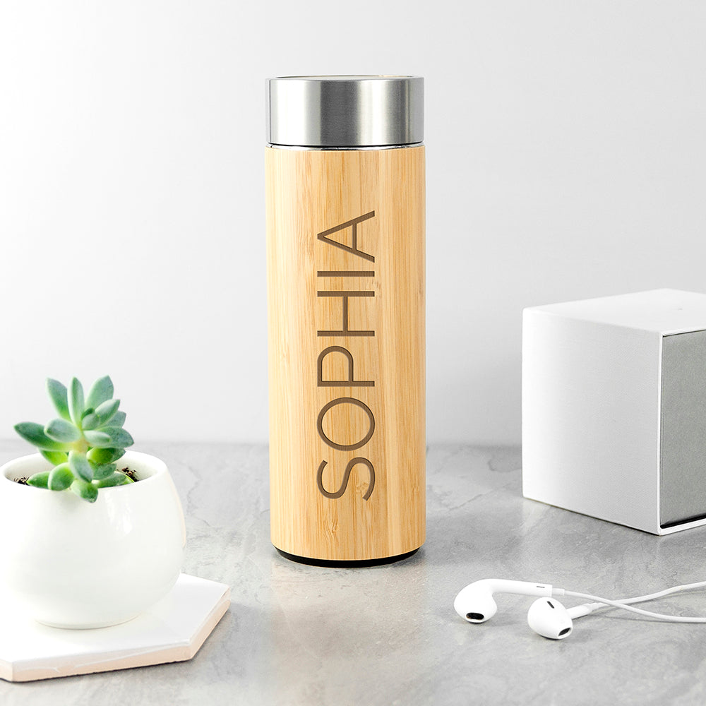 Personalized Bamboo Thermos Flask with Tea Strainer 360ml - Lovesakes