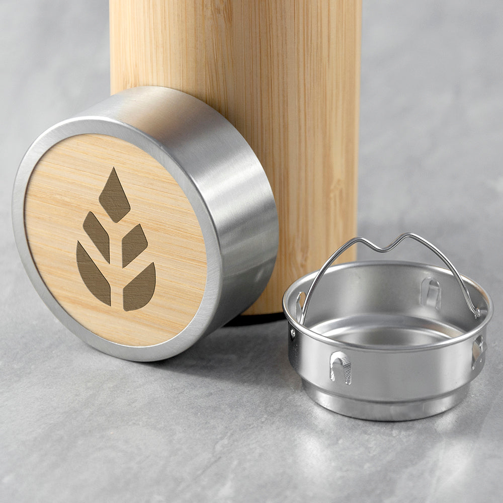 Personalized Bamboo Thermos Flask with Tea Strainer 360ml - Lovesakes