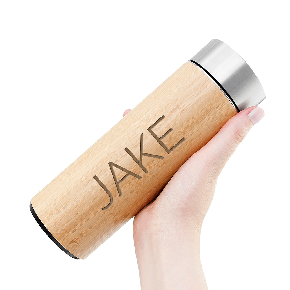 Personalized Bamboo Thermos Flask with Tea Strainer 360ml - Lovesakes