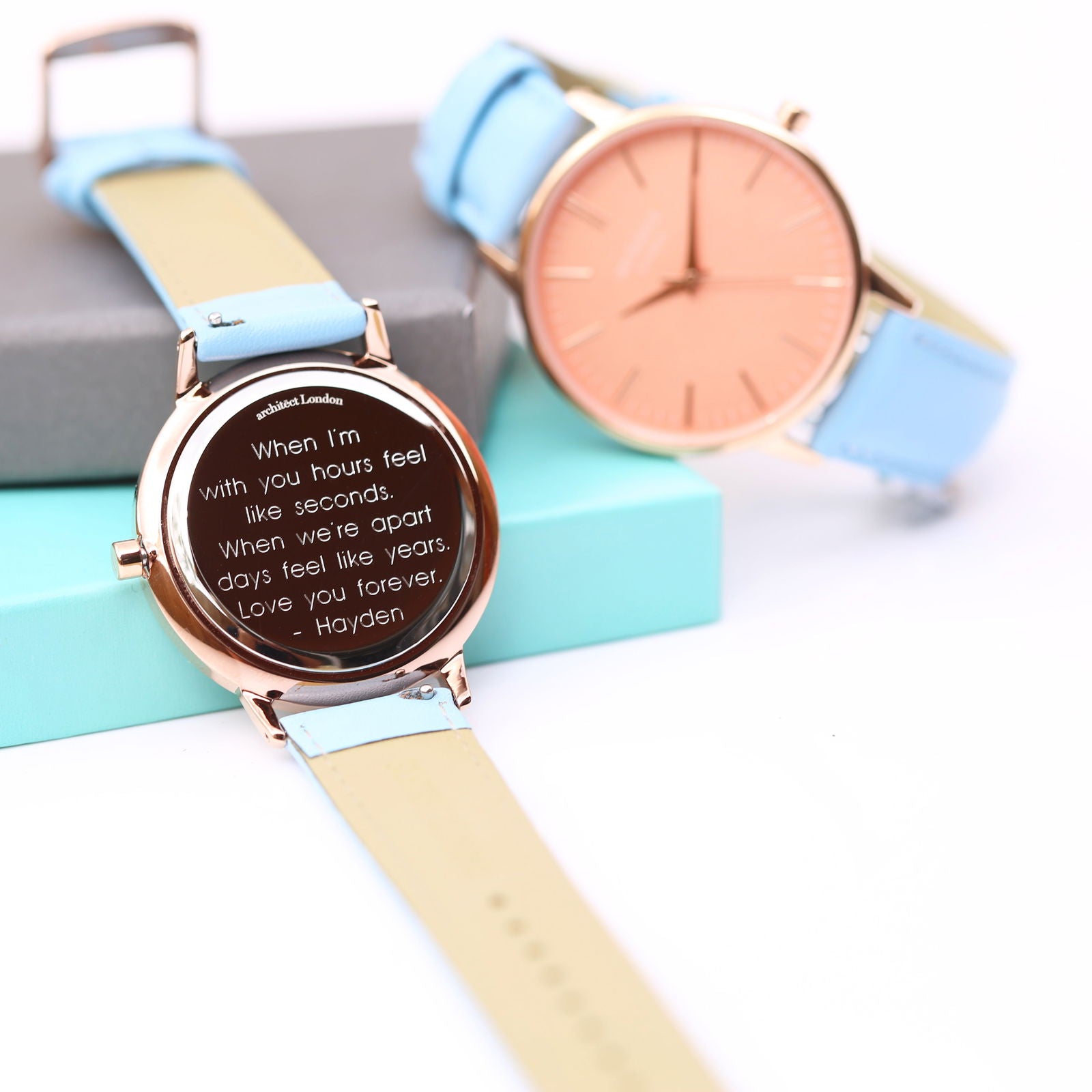 Ladies Architēct Coral Engraved Watch In Light Blue - Lovesakes