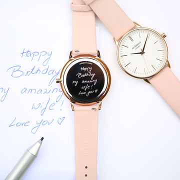 Ladies Handwriting Engraved Watch in Light Pink - Lovesakes