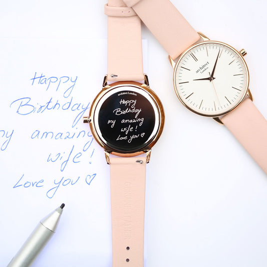 Ladies Handwriting Personalized Watch in Light Pink