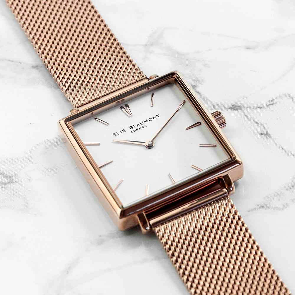 Ladies Metallic Engraved Watch in Rose Gold