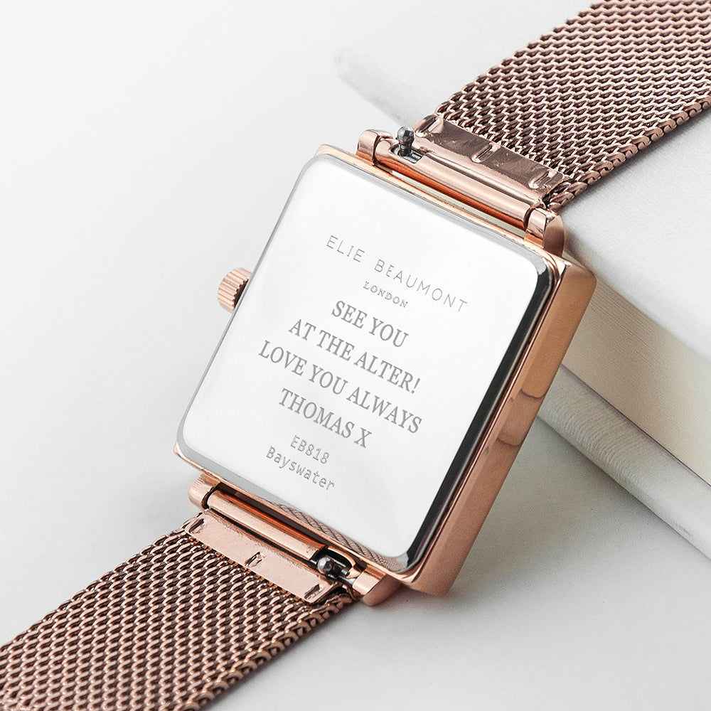 Ladies Metallic Engraved Watch in Rose Gold