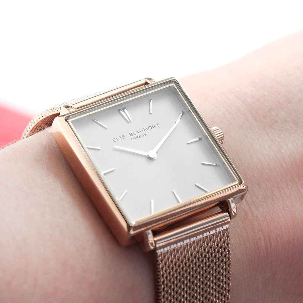 Ladies Metallic Engraved Watch in Rose Gold
