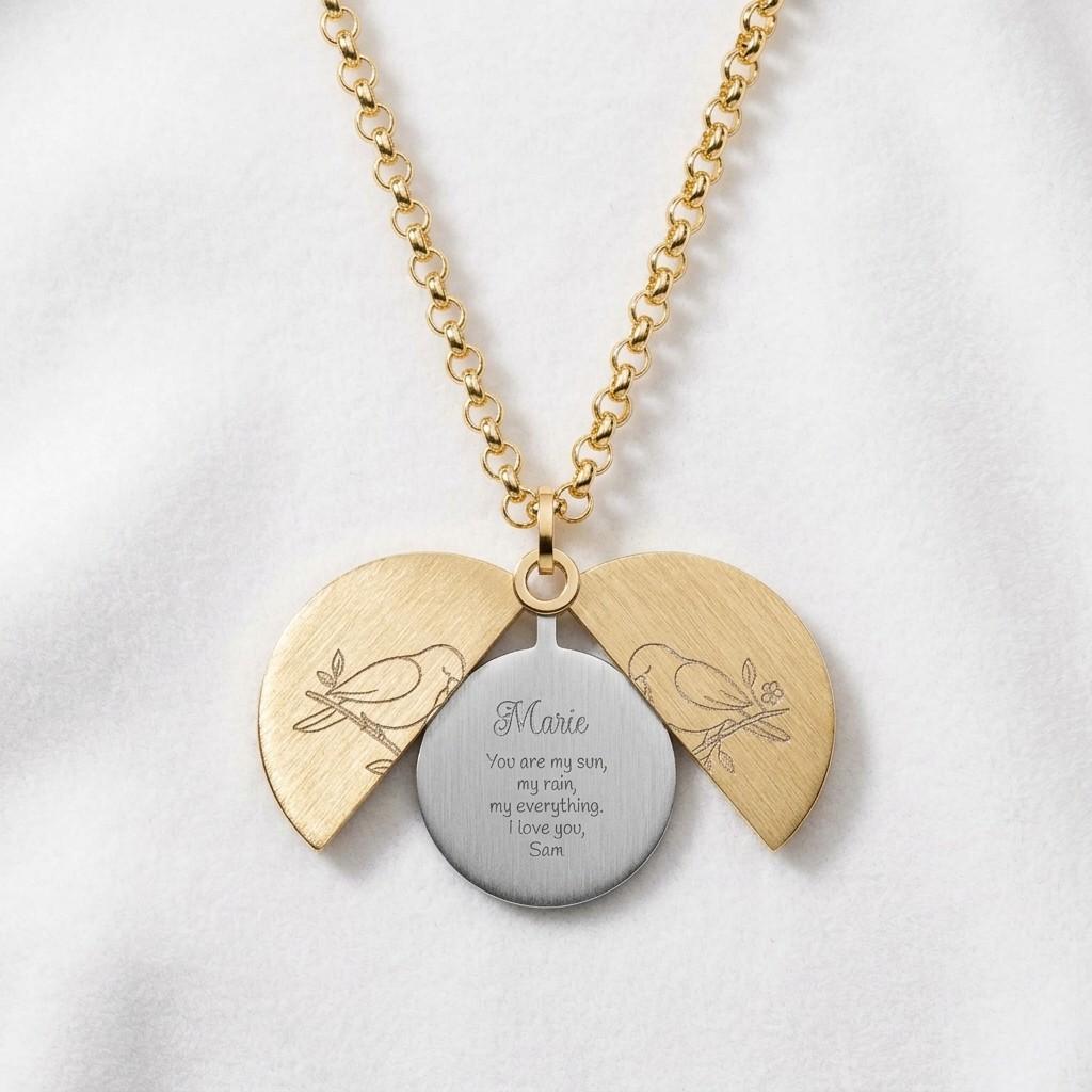 Lovebirds Reveal Locket: Personalized Hidden Message Necklace