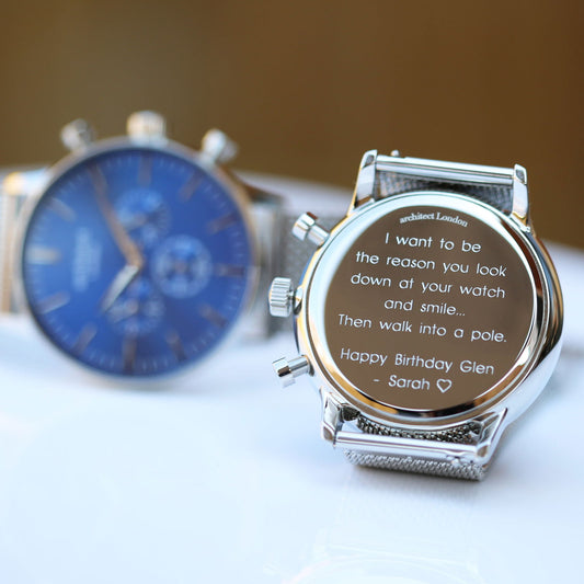 Men's Architect Personalized Watch In Blue Face Silver