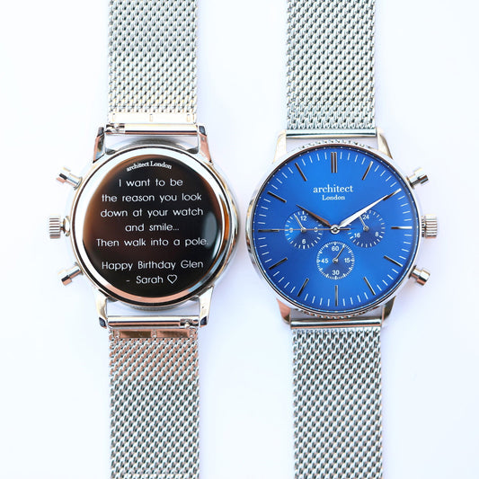 Men's Architect Personalized Watch In Blue Face Silver