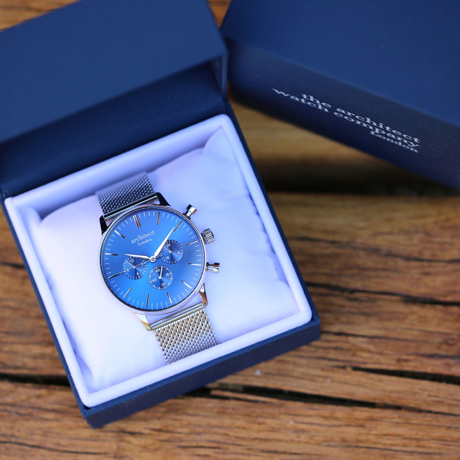 Men's Architect Engraved Watch In Blue Face Silver - Lovesakes