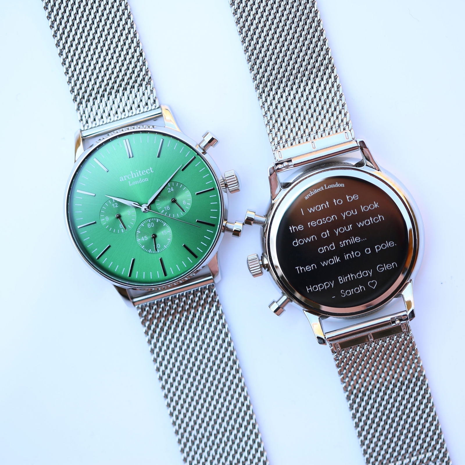 Men's Architect Engraved Watch In Envy Green & Silver - Lovesakes