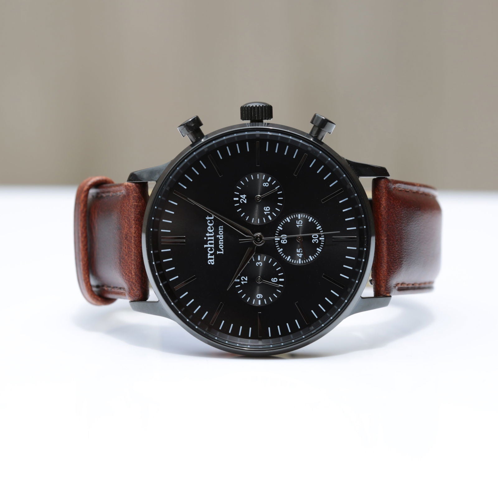 Men's Architect Personalized Watch In Black Face Walnut - Lovesakes