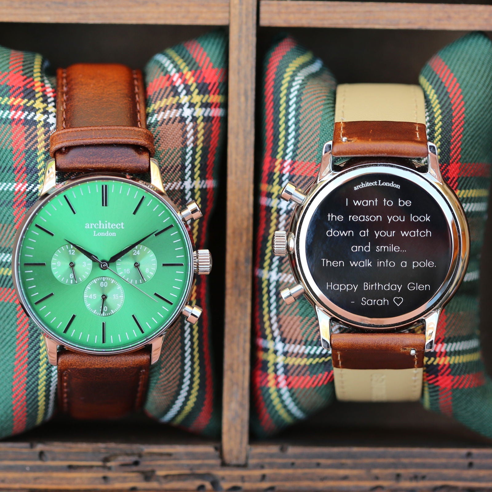 Men's Architect Personalized Watch In Envy Green & Walnut - Lovesakes