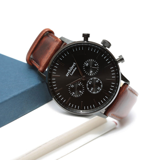 Men's Architect Personalized Watch in Black Face Walnut