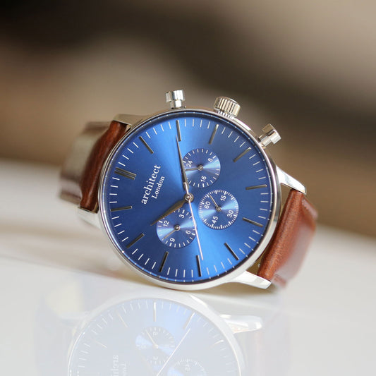 Men's Handwriting Personalized Watch - Architect Motivator Blue Face